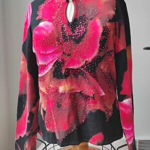 Alberto Makali Red and Black Floral Long Sleeve Top